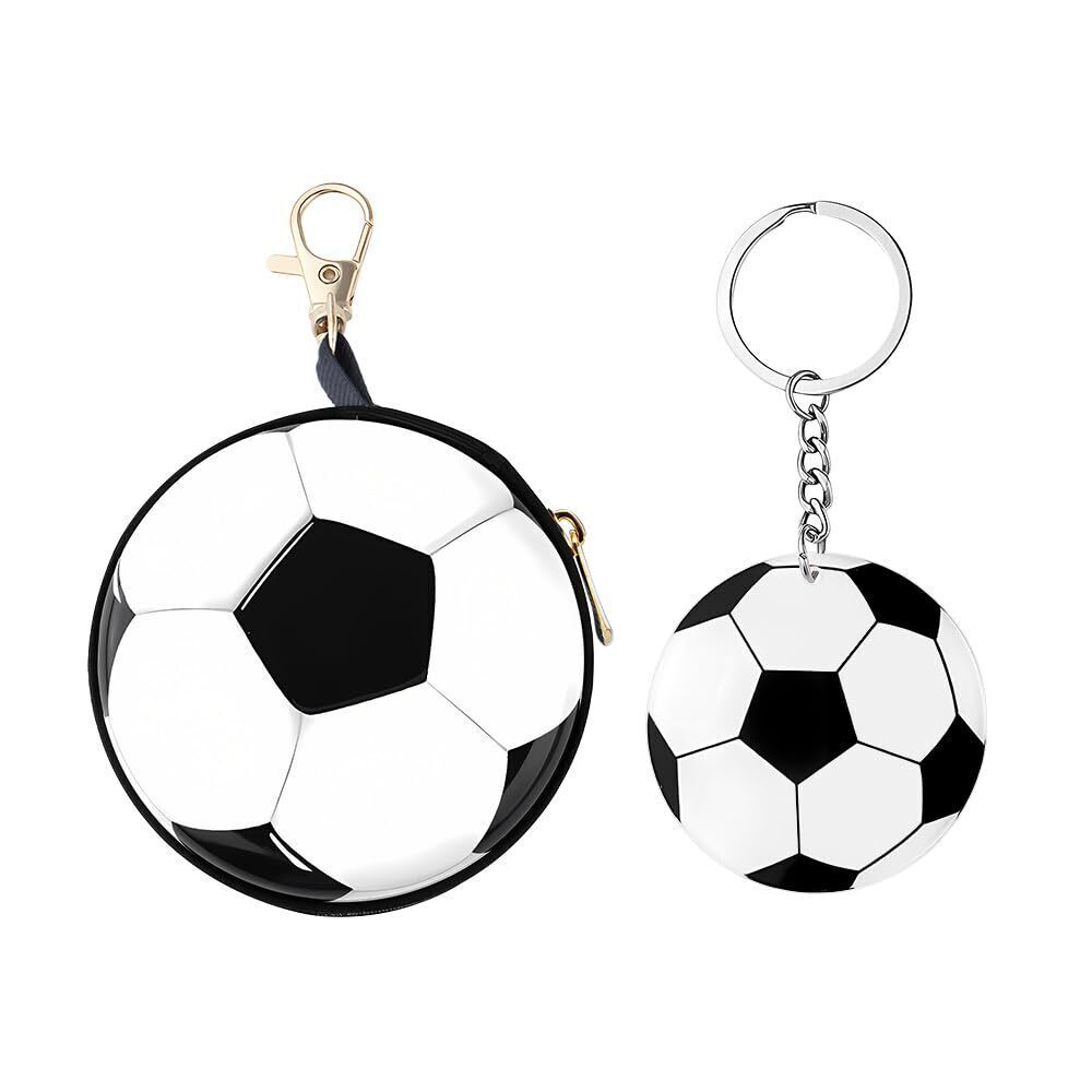 5299 Mini Soccer Coin Purse Keychain Round Sports Tinplate Bag for Soccer